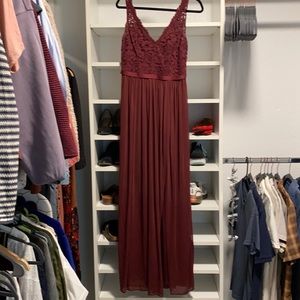 David’s Bridal Lace and Mesh V-Neck Bridesmaids Dress